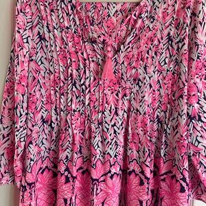 Lilly Pulitzer Tunic Top with Pineapple Design and Pink Tassels